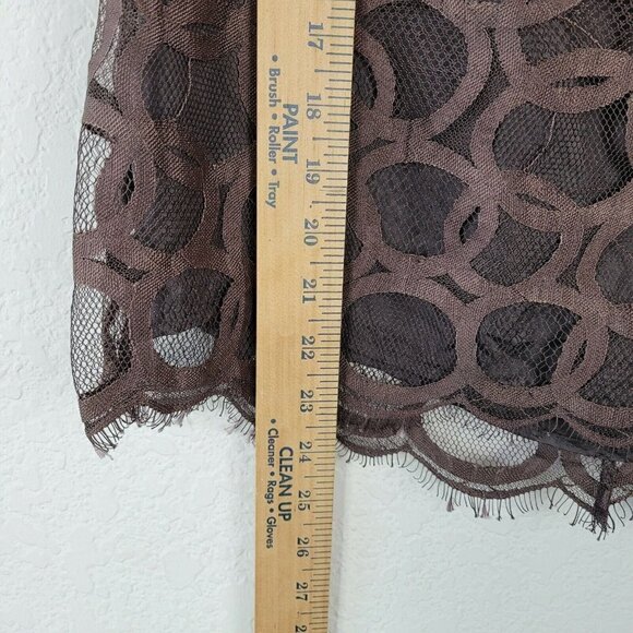 Robert Rodriguez Sz 2 Off The Shoulder Top Lace Over Silk Brown Circle Design - Picture 5 of 11